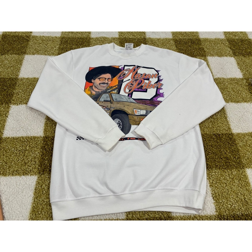 Hasan Piker HasanAbi Comrade Sweatshirt White Bayside Mens XL Truck Graphic USA